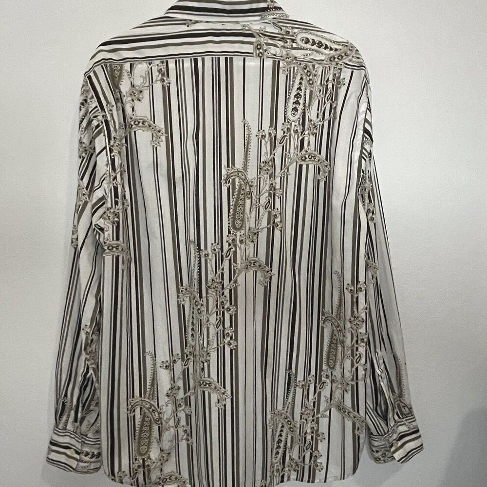 Express Men's White Brown‎ Print Stripe Button Down Long Sleeve Y2K Shirt Large - Picture 2 of 12